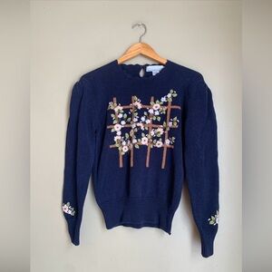 80s Bramble Lane Sweater Floral Embroidered Knit Cottage Core Feminine Vintage M